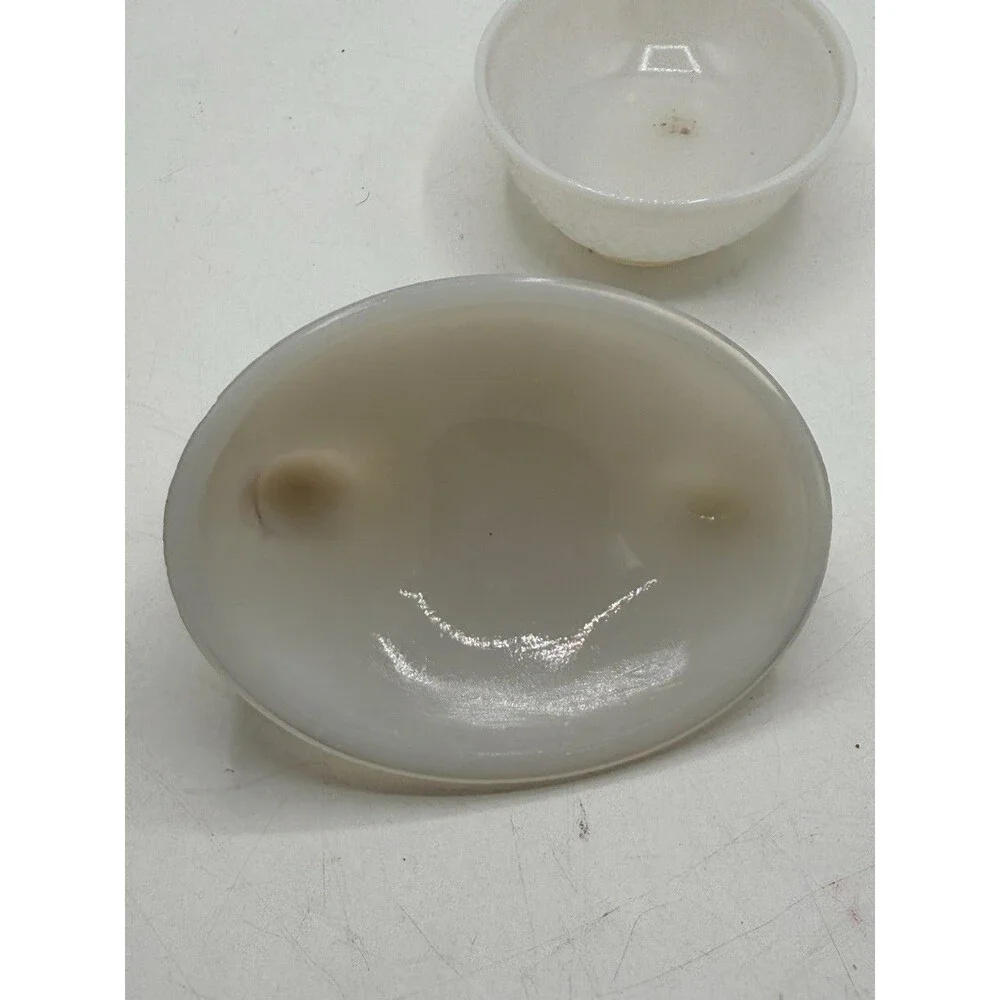 4” Hen On Nest Chicken Opaque White Milk Glass Covered Dish Unmarked No Stamp